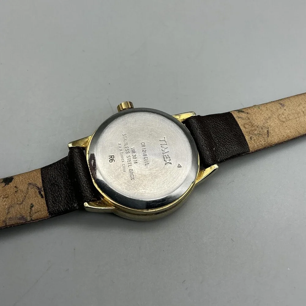 Timex Indiglo Womens Watch 25mm White Dial Leather Date Gold Tone New Battery